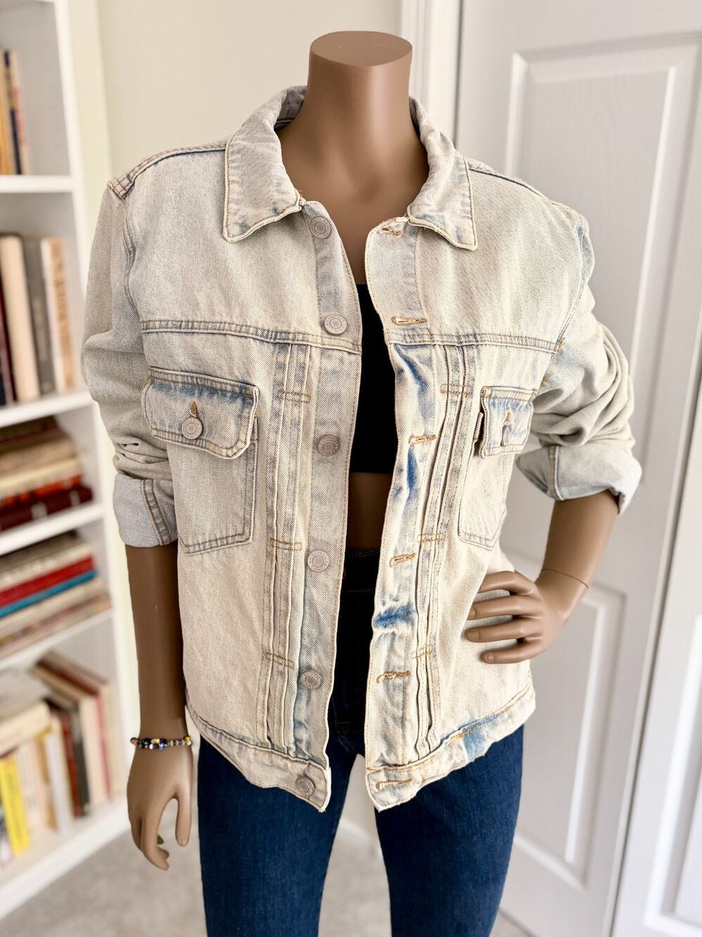 Denim Jacket Light Wash PacSun Mens Medium Trucker Jean Button Front Streetwear